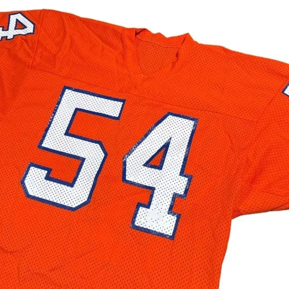 Vintage 80s Denver Broncos Keith Bishop 54 Sand Knit Football Jersey Mens Large